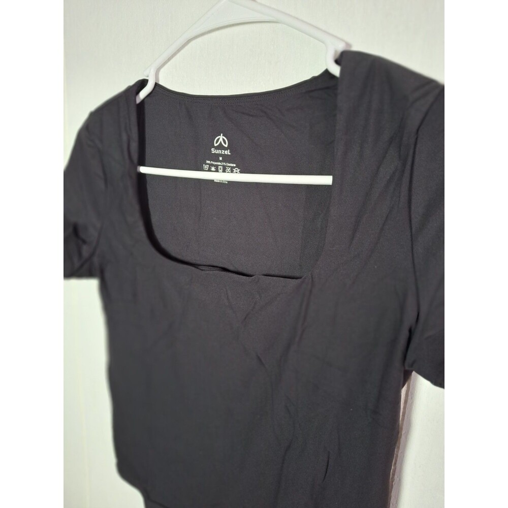 Black Square Neck Crop Top | Fits M (Tag L) | Soft Stretch | SKIMS-Inspired - Picture 5 of 9